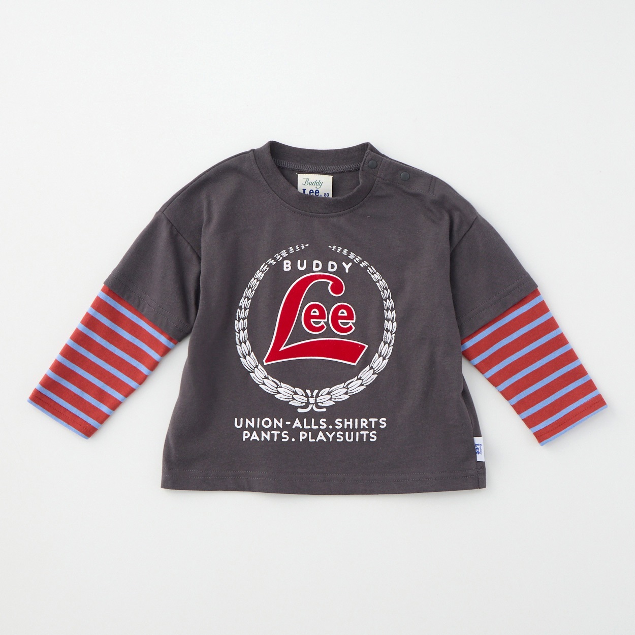 Buddy Lee 袖フェイクレイヤード 天竺 長袖Tシャツ ベビー キッズ(チャコールグレー-120cm)