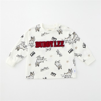 Buddy Lee 犬総柄 天竺 長袖Tシャツ ベビー キッズ(オフホワイト-80cm)
