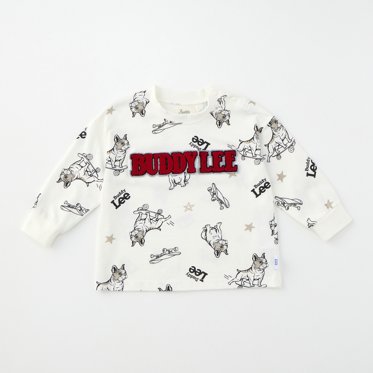 Buddy Lee 犬総柄 天竺 長袖Tシャツ ベビー キッズ(オフホワイト-100cm)