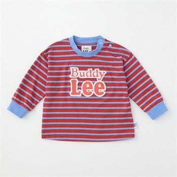 Buddy Lee ロゴ刺しゅう ボーダー柄 天竺 長袖Tシャツ ベビー キッズ(レッド-80cm)