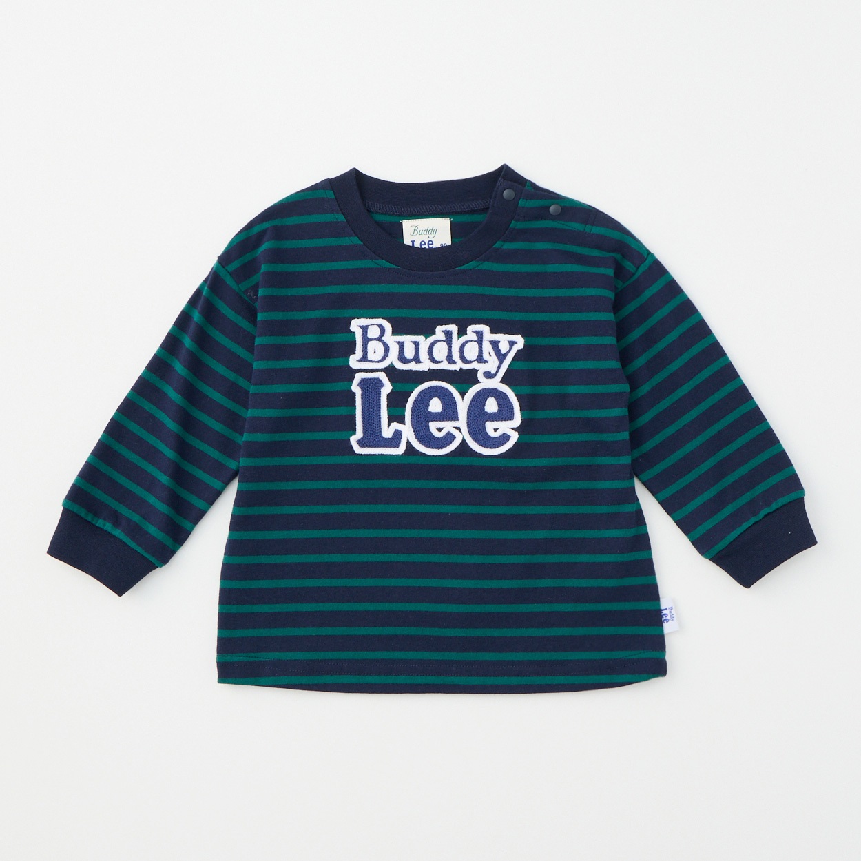 Buddy Lee ロゴ刺しゅう ボーダー柄 天竺 長袖Tシャツ ベビー キッズ(ネイビー-120cm)