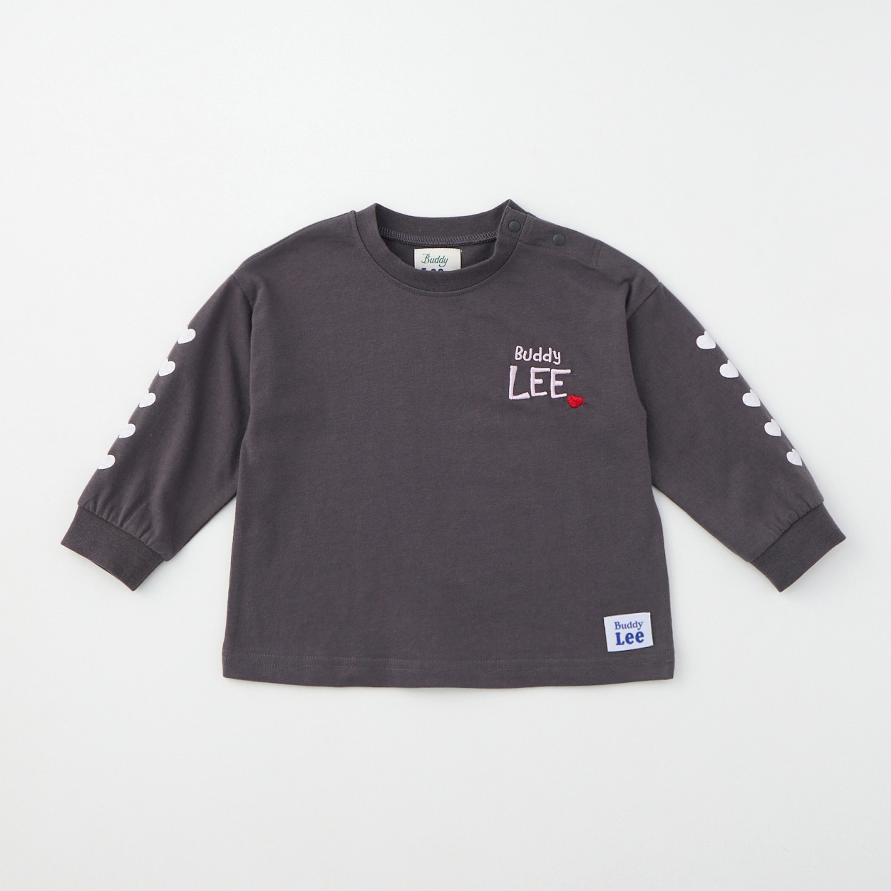 Buddy Lee ハート柄袖プリント 天竺 長袖Tシャツ ベビー キッズ(チャコールグレー-100cm)