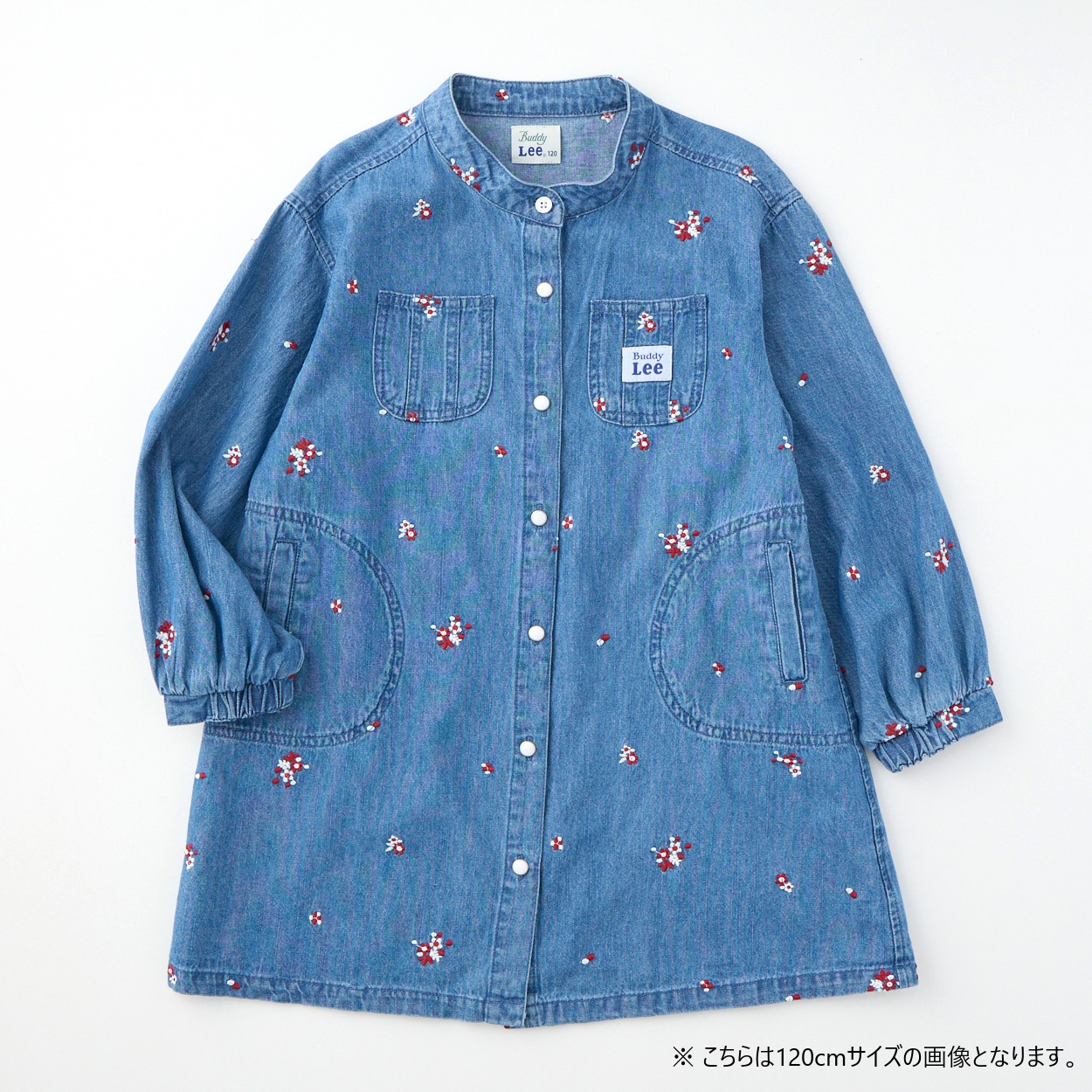 Buddy Lee デニム花総柄刺繍 長袖ワンピース ベビー キッズ(ブルー-90cm)