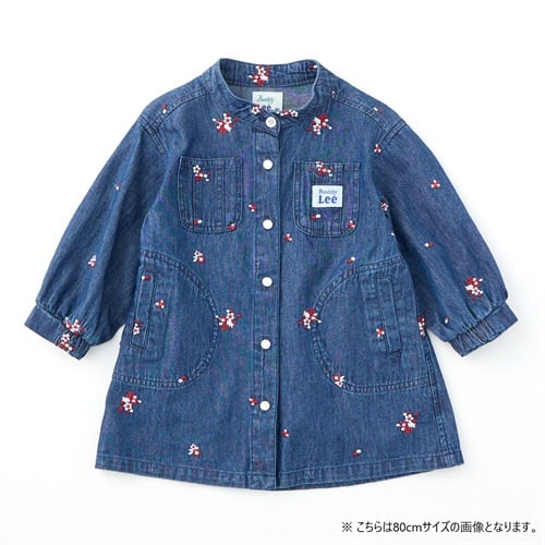 Buddy Lee デニム花総柄刺繍 長袖ワンピース ベビー キッズ(ネイビー-80cm)