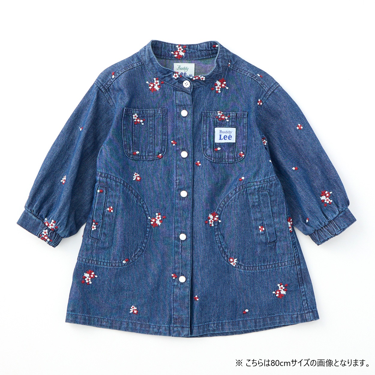 Buddy Lee デニム花総柄刺繍 長袖ワンピース ベビー キッズ(ネイビー-110cm)