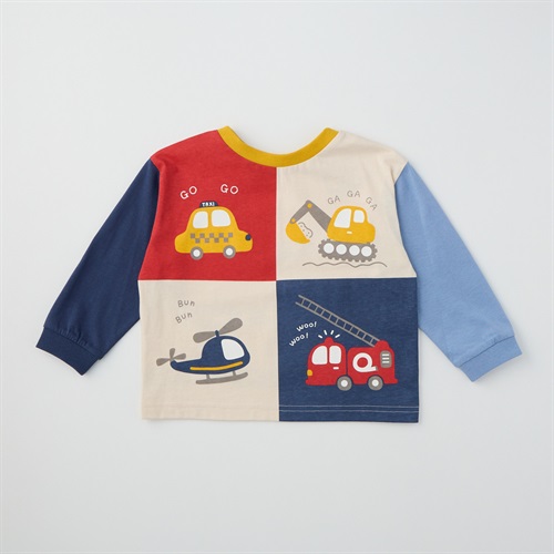 Chum up 天竺 乗り物柄 ぱぱっと長袖Tシャツ ベビー(ネイビー-80cm)