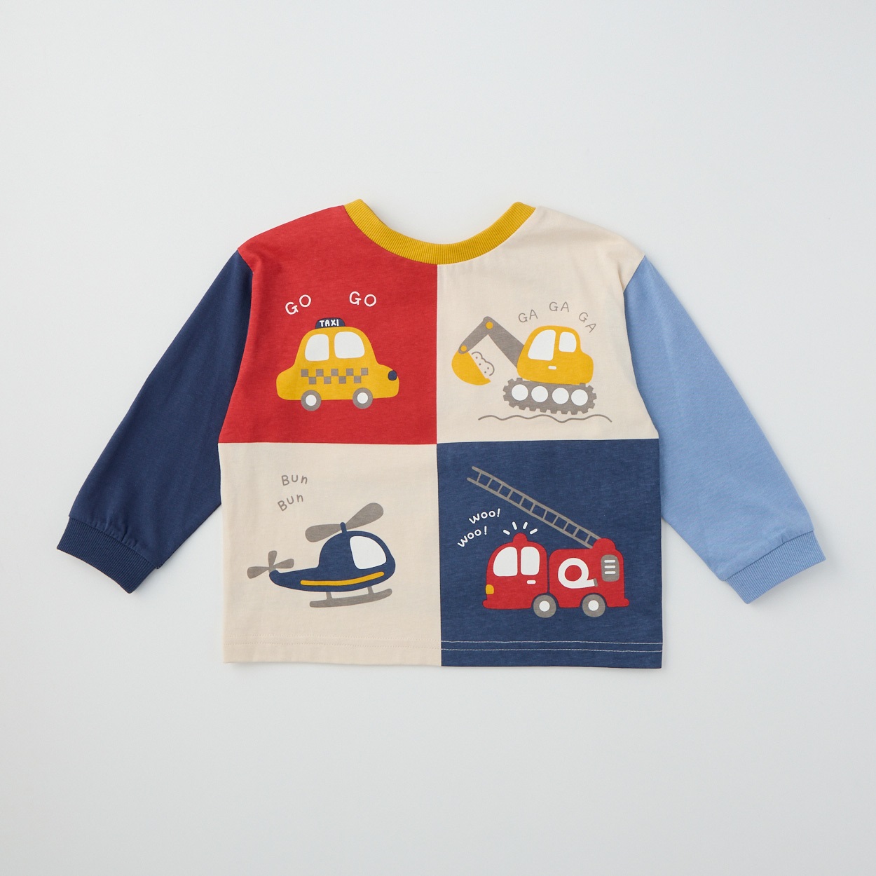 Chum up 天竺 乗り物柄 ぱぱっと長袖Tシャツ ベビー(ネイビー-80cm)