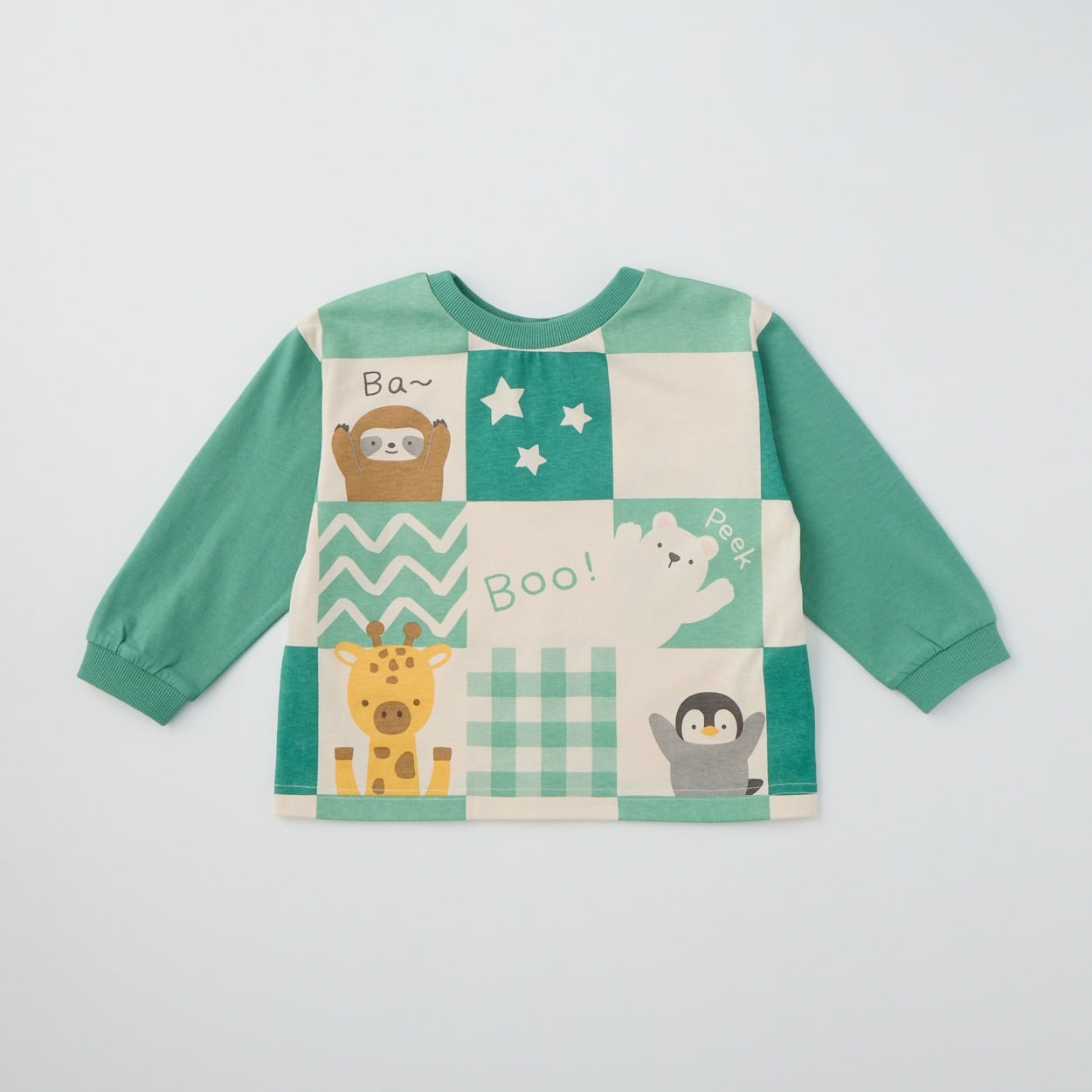 Chum up 天竺 アニマル柄 ぱぱっと長袖Tシャツ ベビー(グリーン-90cm)