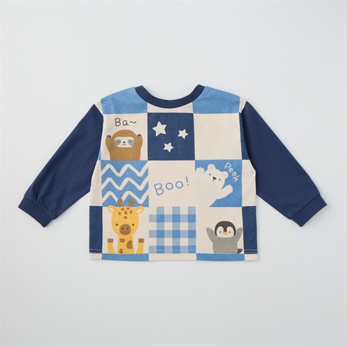 Chum up 天竺 アニマル柄 ぱぱっと長袖Tシャツ ベビー(ネイビー-80cm)