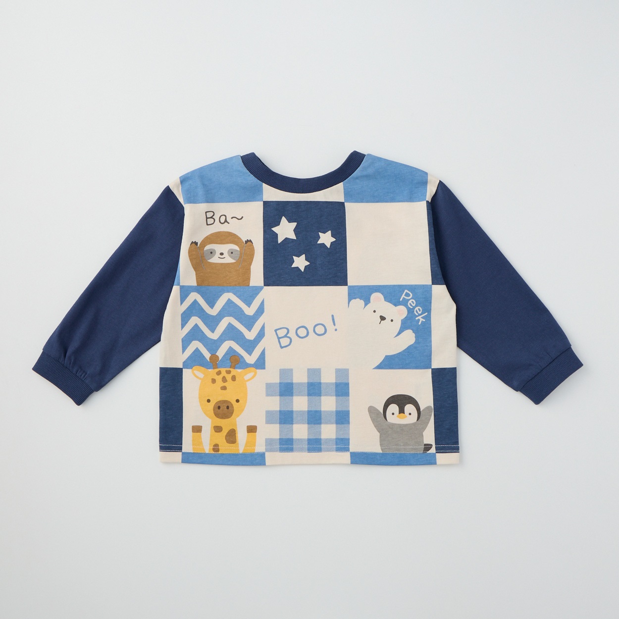 Chum up 天竺 アニマル柄 ぱぱっと長袖Tシャツ ベビー(ネイビー-80cm)