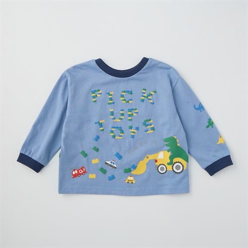 Chum up 天竺 恐竜&働く車柄 ぱぱっと長袖Tシャツ ベビー(ブルー-80cm)