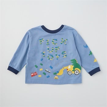Chum up 天竺 恐竜&働く車柄 ぱぱっと長袖Tシャツ ベビー(ブルー-80cm)