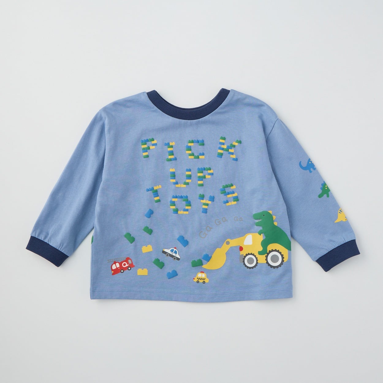 Chum up 天竺 恐竜&働く車柄 ぱぱっと長袖Tシャツ ベビー(ブルー-100cm)