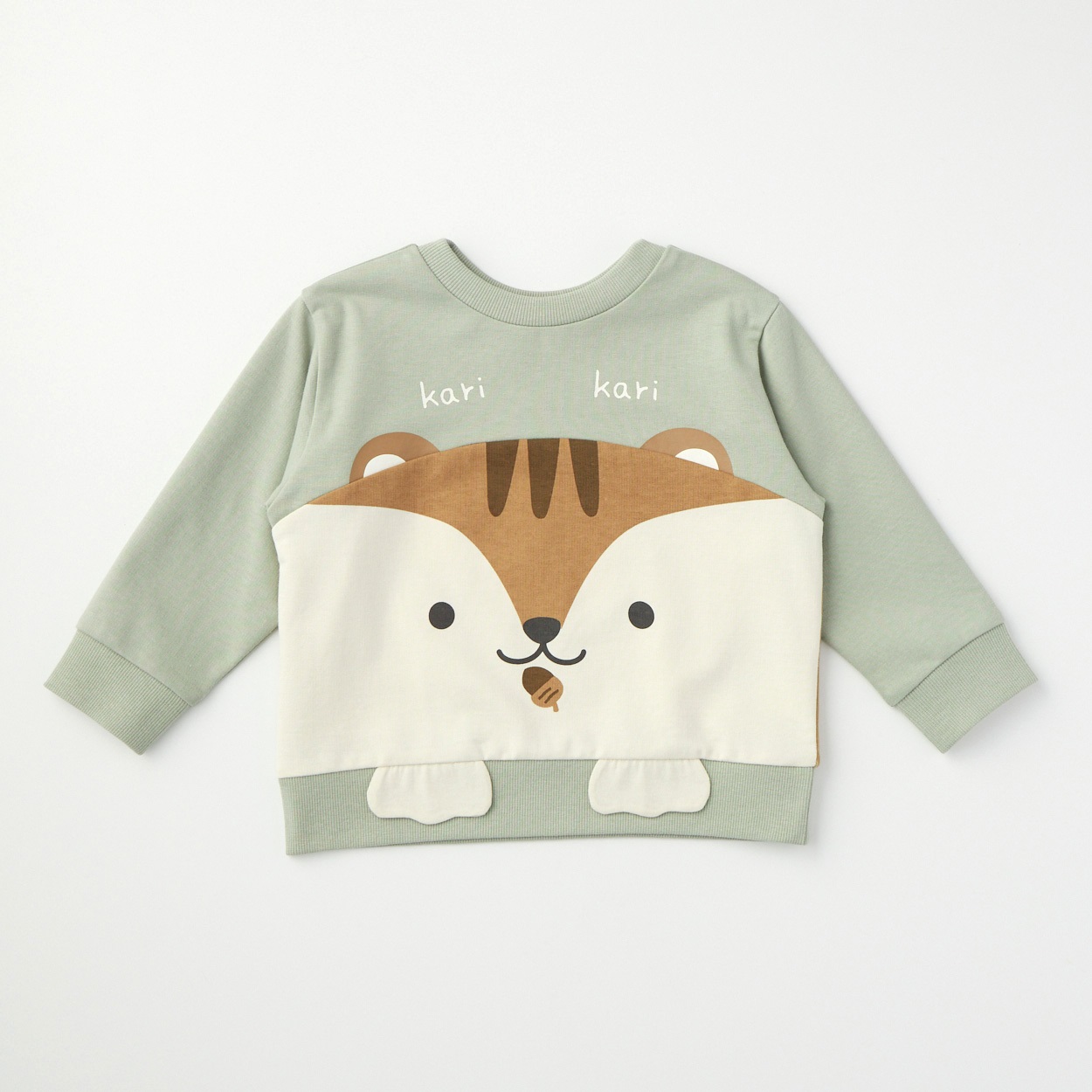 Chum up アニマル柄 ミニ裏毛 ぱぱっとトレーナー ベビー(リス(グリーン)-90cm)