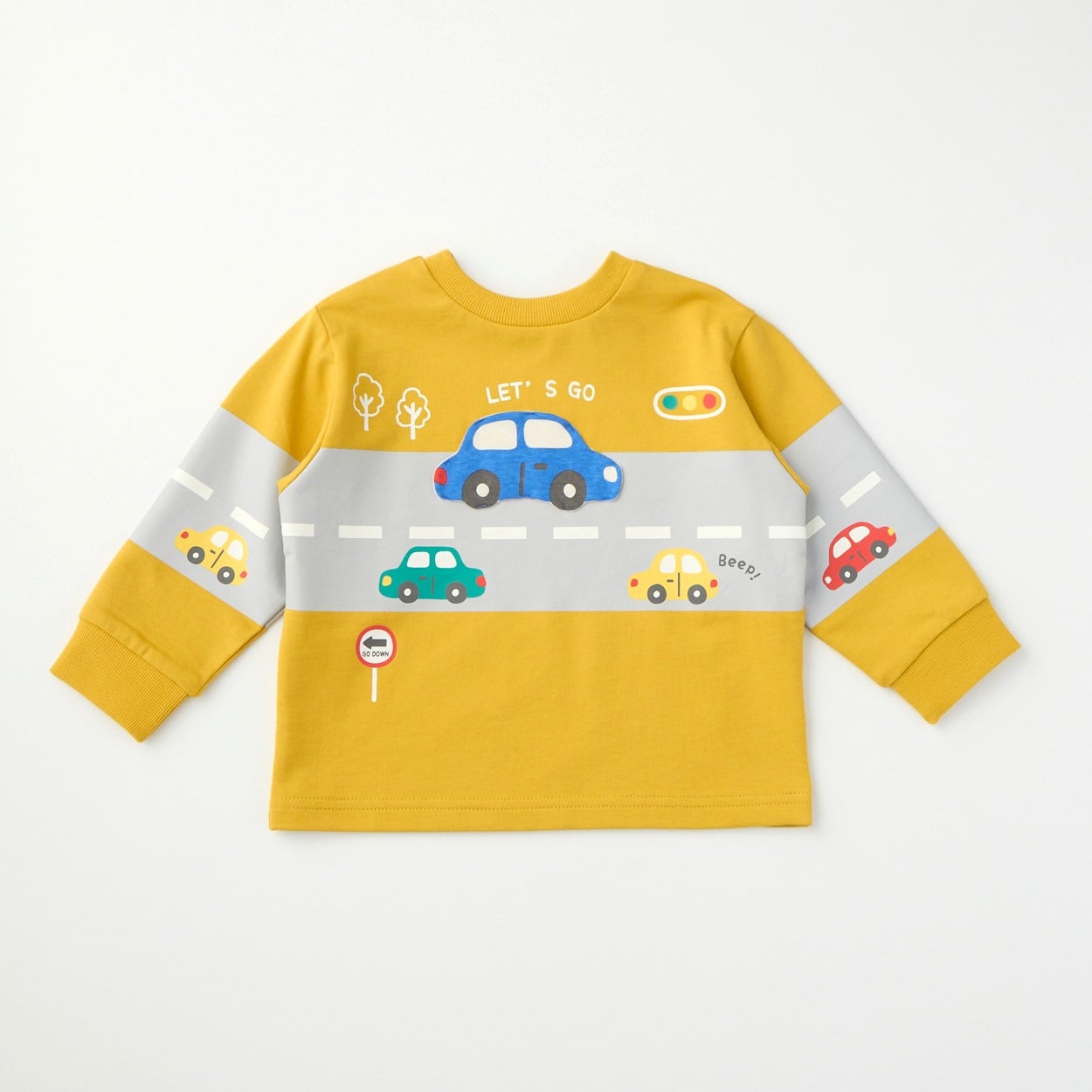 Chum up 車道路柄 ミニ裏毛 ぱぱっとトレーナー ベビー(マスタード-80cm)
