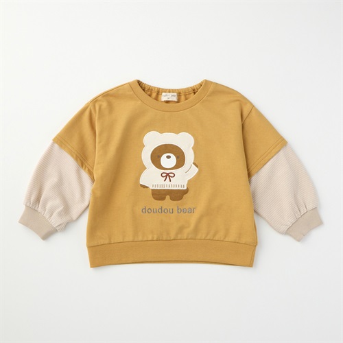doudou bear 袖レイヤード ミニ裏毛トレーナー ベビー(マスタード-80cm)