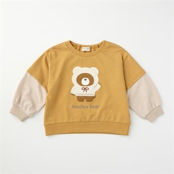 doudou bear 袖レイヤード ミニ裏毛トレーナー ベビー(マスタード-80cm)