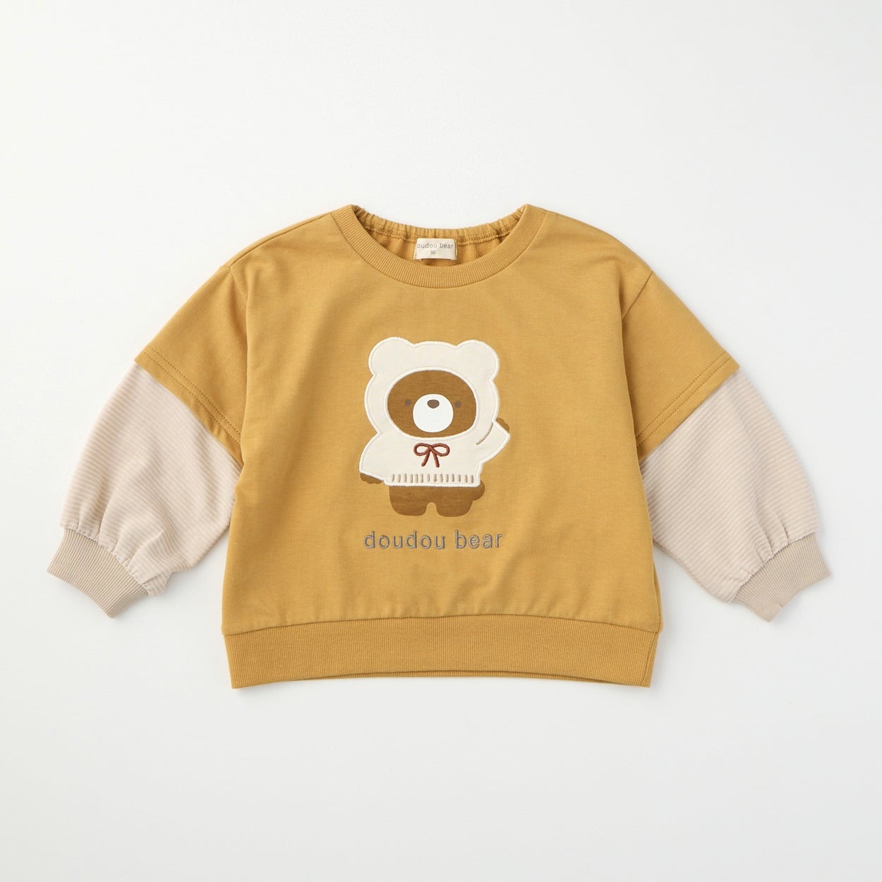 doudou bear 袖レイヤード ミニ裏毛トレーナー ベビー(マスタード-90cm)