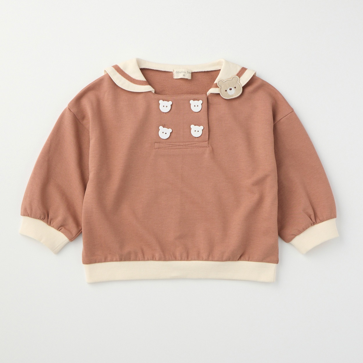 doudou bear セーラー衿 裏毛トレーナー ベビー(赤茶-100cm)