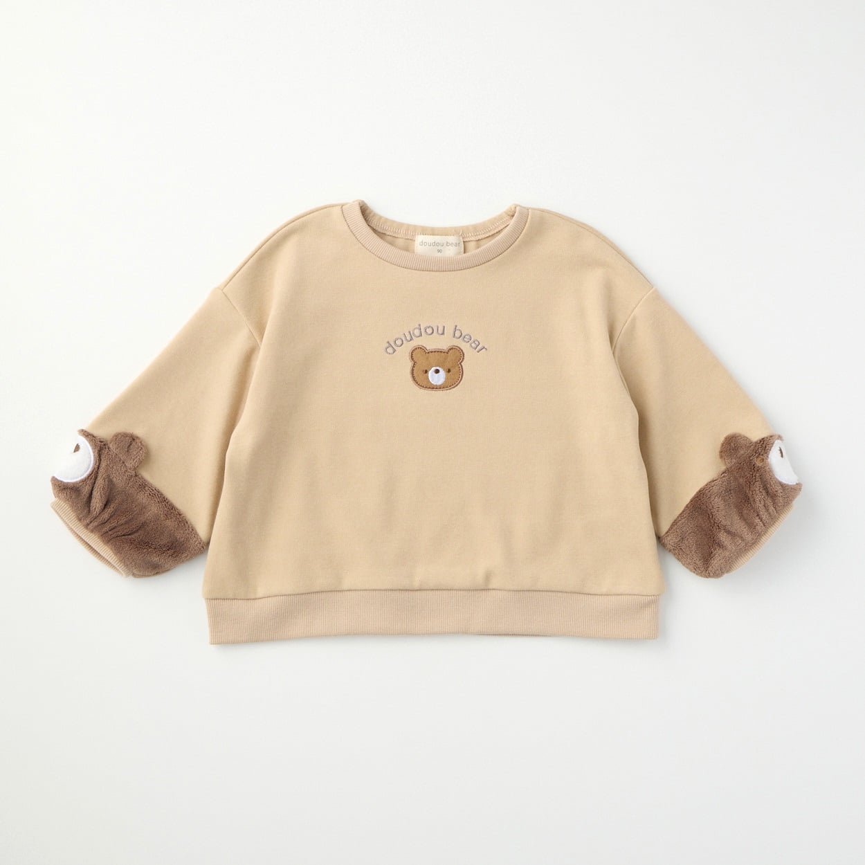 doudou bear もちもち 袖ボア トレーナー ベビー(ベージュ-80cm)