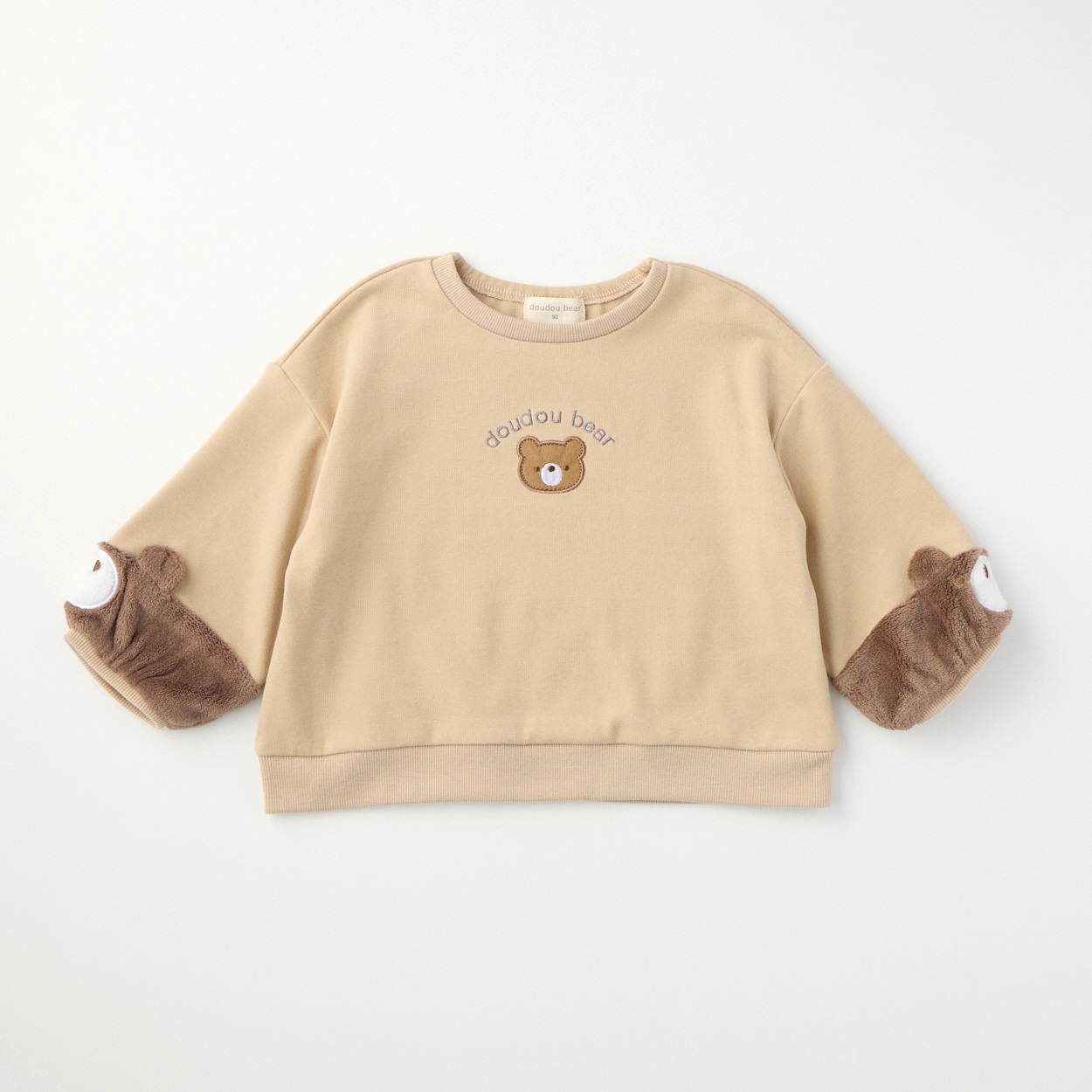 doudou bear もちもち 袖ボア トレーナー ベビー(ベージュ-90cm)
