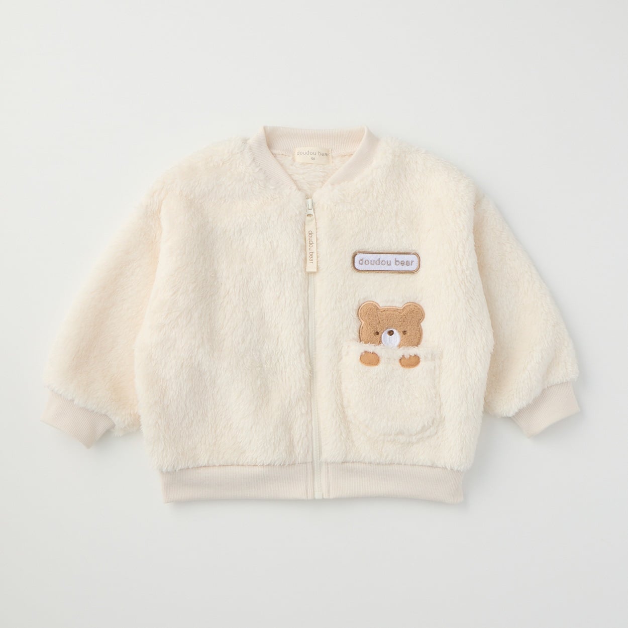 doudou bear くまアップリケ ボアジャケット ベビー(アイボリー-80cm)