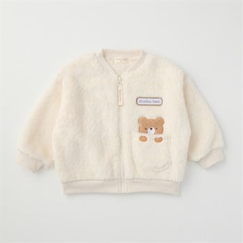doudou bear くまアップリケ ボアジャケット ベビー(アイボリー-80cm)
