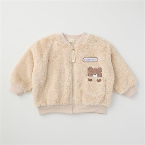 doudou bear くまアップリケ ボアジャケット ベビー(ベージュ-80cm)