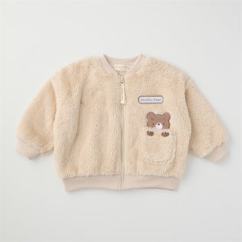 doudou bear くまアップリケ ボアジャケット ベビー(ベージュ-80cm)