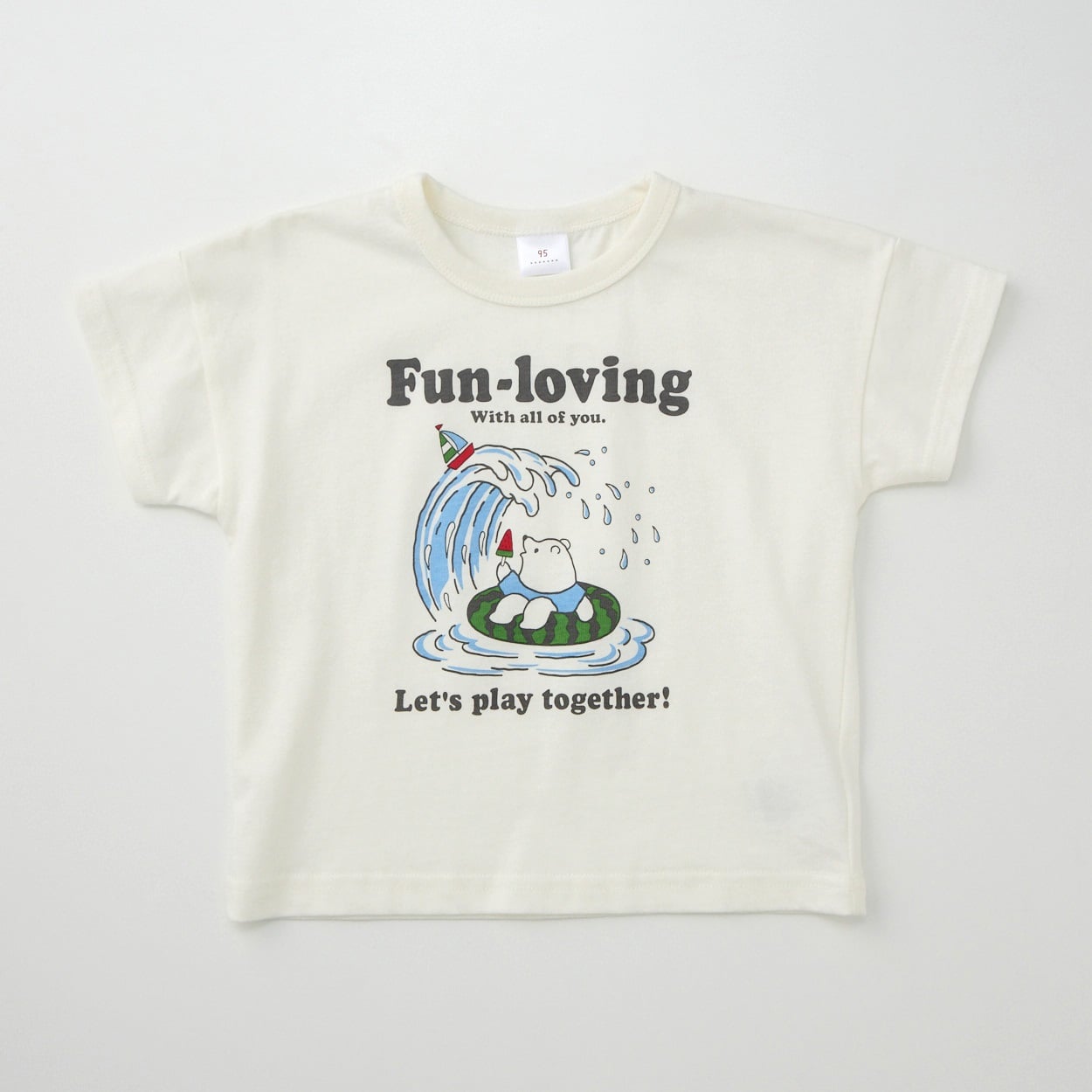 くま柄プリント 天竺 半袖Tシャツ ベビー(アイボリー-90cm)