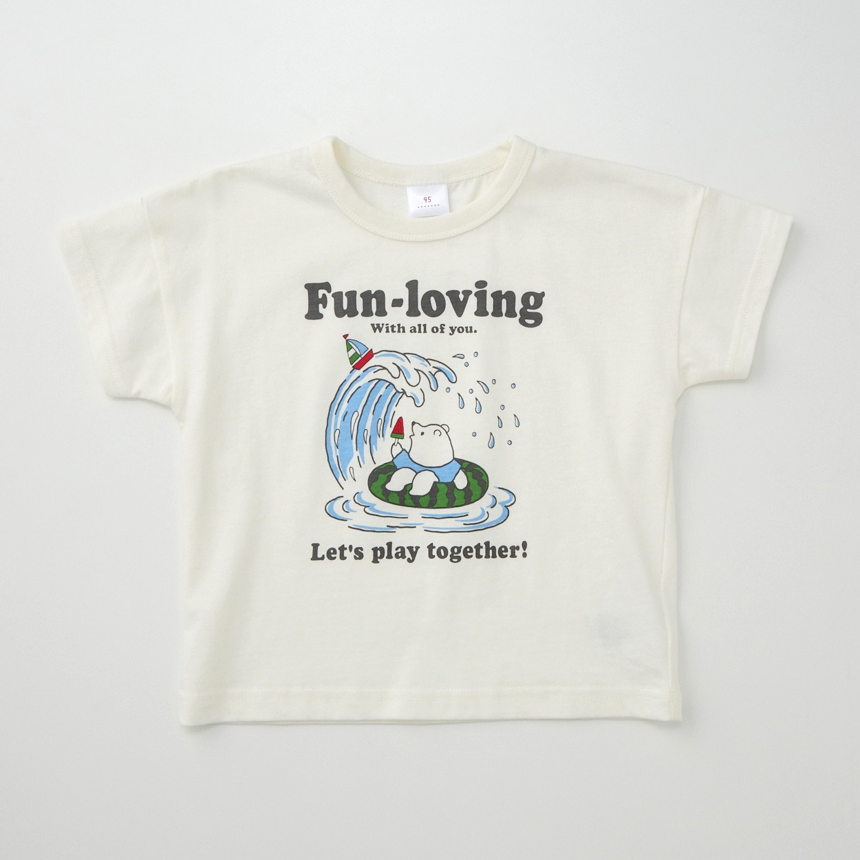 くま柄プリント 天竺 半袖Tシャツ ベビー(アイボリー-95cm)