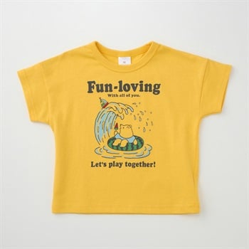 くま柄プリント 天竺 半袖Tシャツ ベビー(イエロー-80cm)
