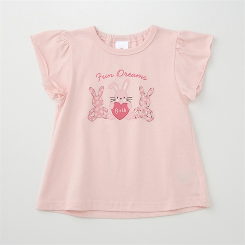 うさぎ柄プリント 天竺 フリル袖Tシャツ ベビー