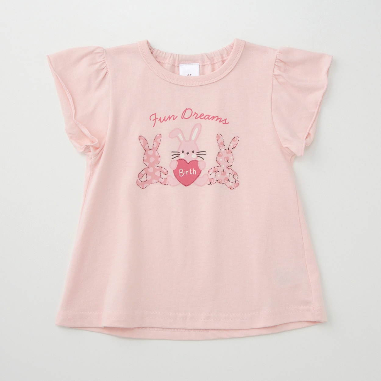 うさぎ柄プリント 天竺 フリル袖Tシャツ ベビー(ピンク-95cm)