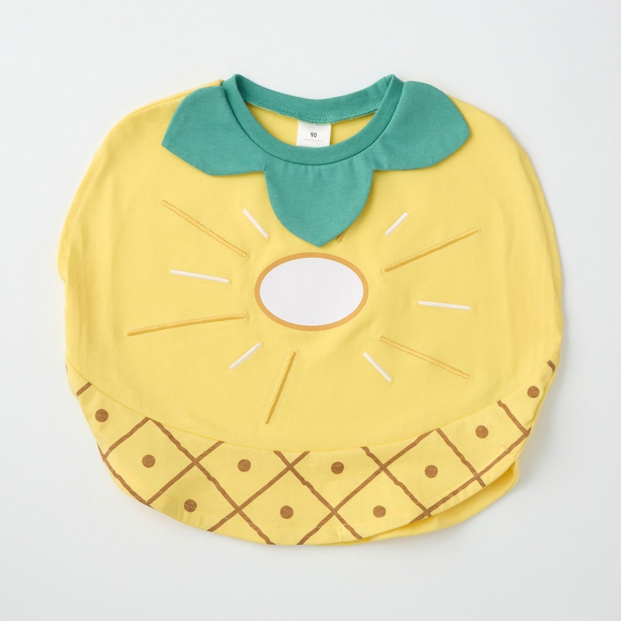 パイナップル柄 天竺 まるっとTシャツ ベビー(イエロー-90cm)