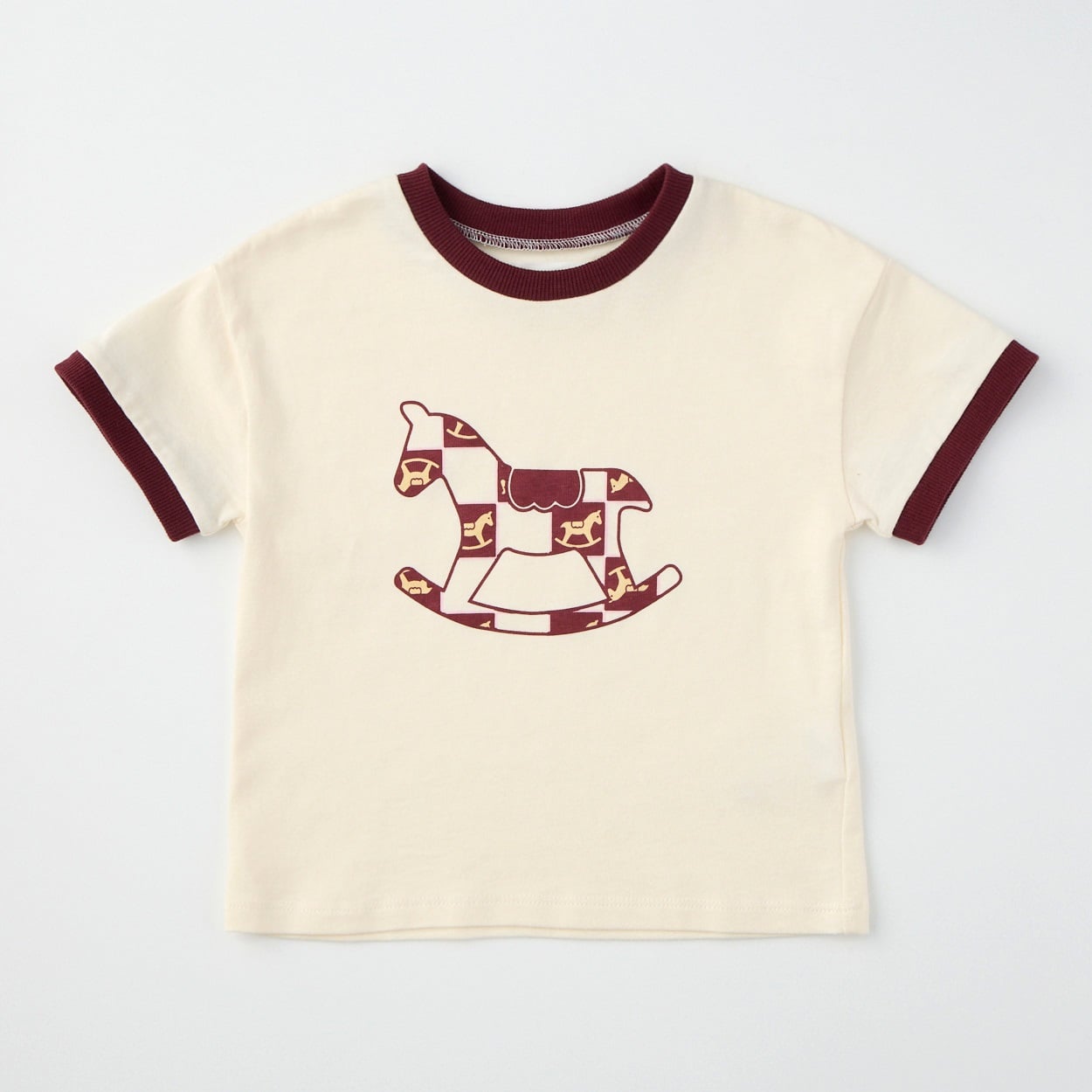 木馬柄 天竺 半袖Tシャツ ベビー(アイボリー-90cm)