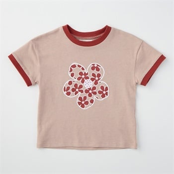 ハイビスカス柄 天竺 半袖Tシャツ ベビー(ブラウン-80cm)