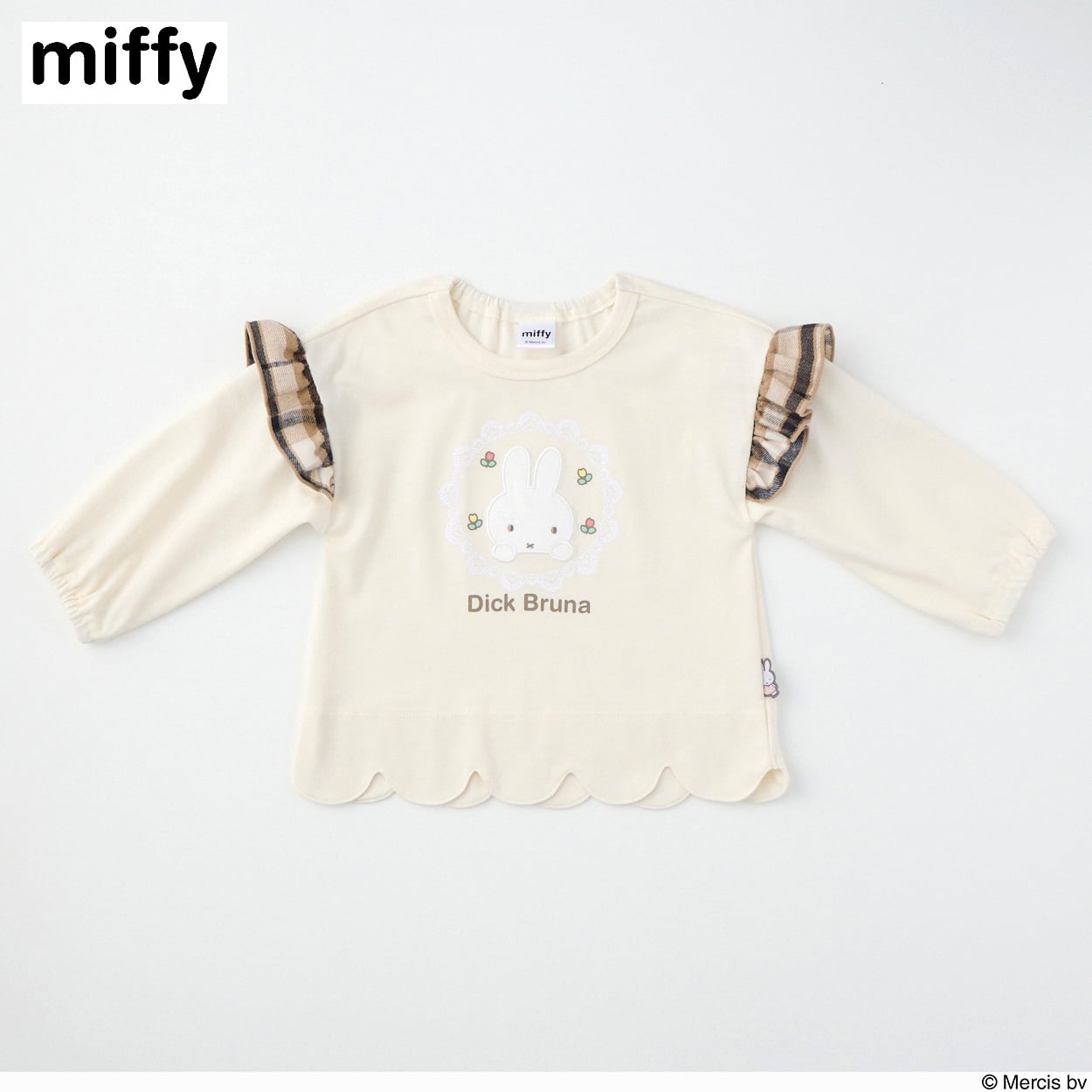ミッフィー 裾スカラップ 天竺 長袖Tシャツ ベビー(アイボリー-80cm)