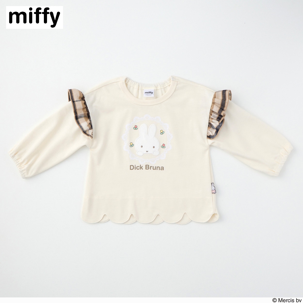 ミッフィー 裾スカラップ 天竺 長袖Tシャツ ベビー(アイボリー-90cm)