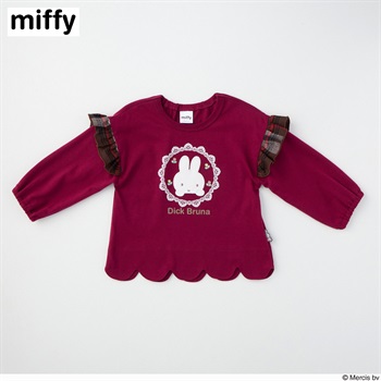 ミッフィー 裾スカラップ 天竺 長袖Tシャツ ベビー(レッド-80cm)