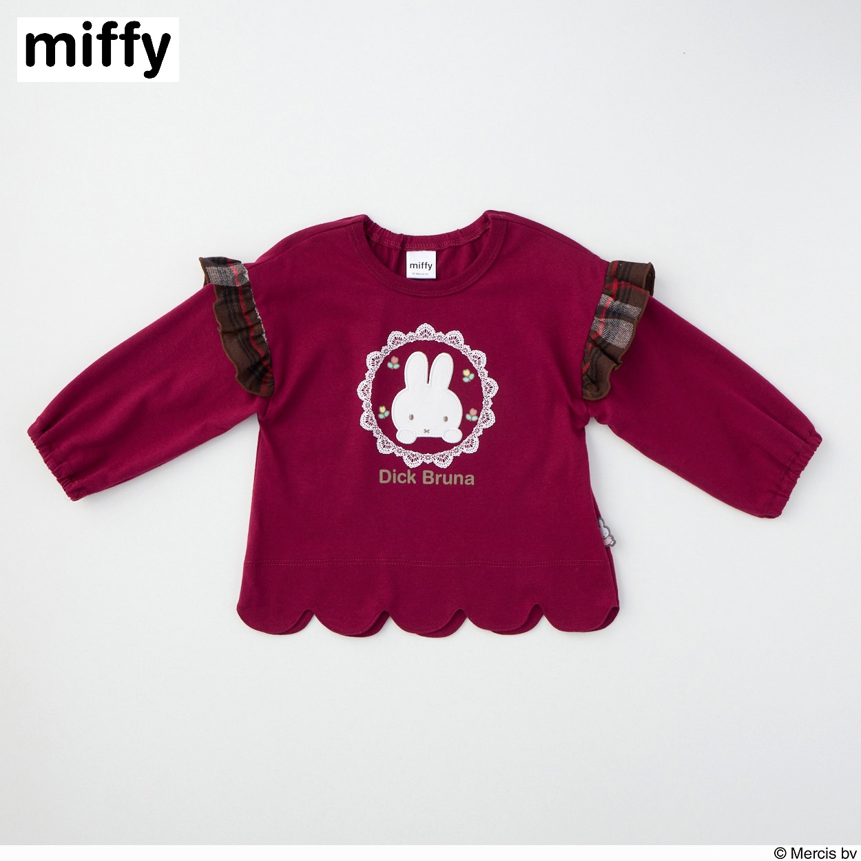 ミッフィー 裾スカラップ 天竺 長袖Tシャツ ベビー(レッド-100cm)