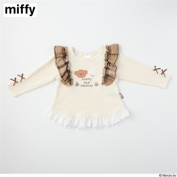 ミッフィー テレコ 裾レース 長袖Tシャツ ベビー(アイボリー-80cm)