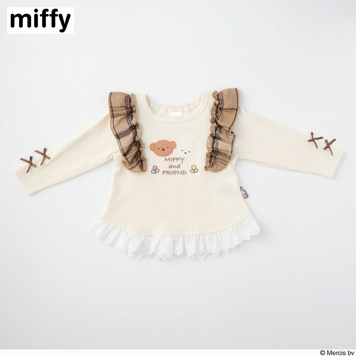 ミッフィー テレコ 裾レース 長袖Tシャツ ベビー(アイボリー-90cm)