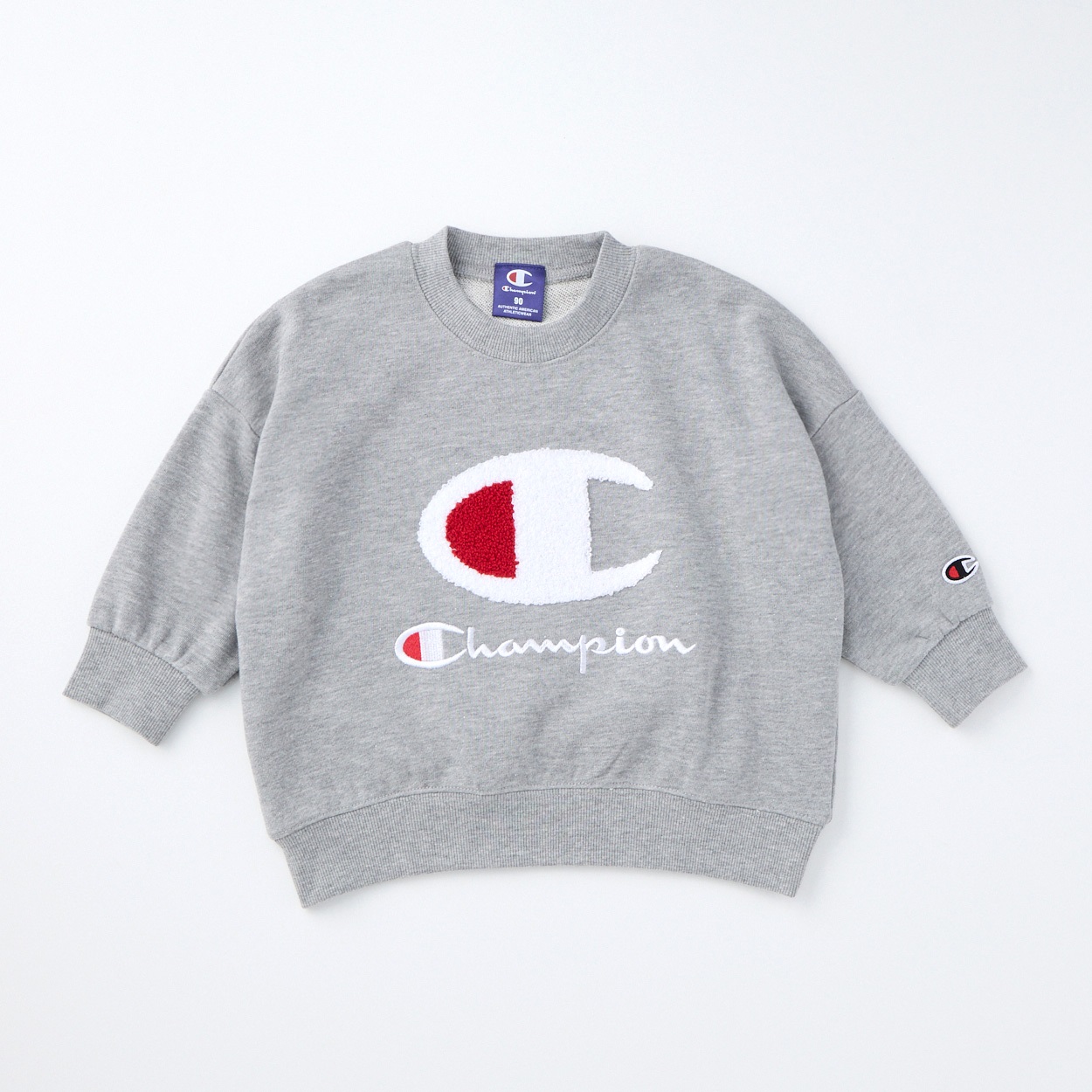 Champion チャンピオン ロゴサガラ刺繍 裏毛トレーナー ベビー(杢グレー-90cm)