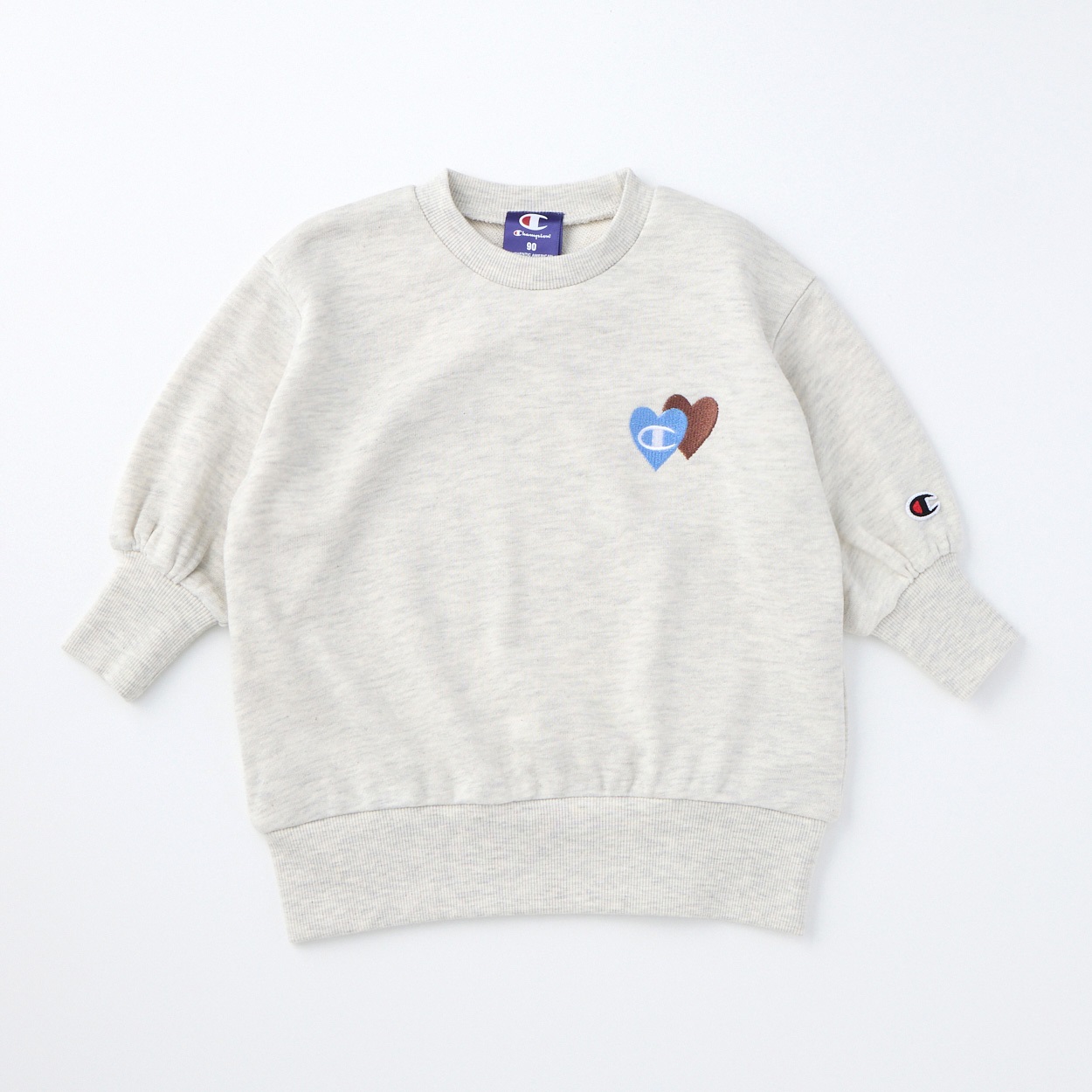 Champion チャンピオン ハート柄ロゴ刺しゅう 裏毛 長袖ワンピース ベビー(オートミール-100cm)