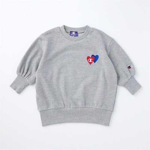 Champion チャンピオン ハート柄ロゴ刺しゅう 裏毛 長袖ワンピース ベビー(杢グレー-80cm)