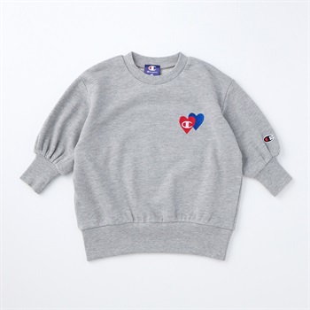 Champion チャンピオン ハート柄ロゴ刺しゅう 裏毛 長袖ワンピース ベビー(杢グレー-80cm)