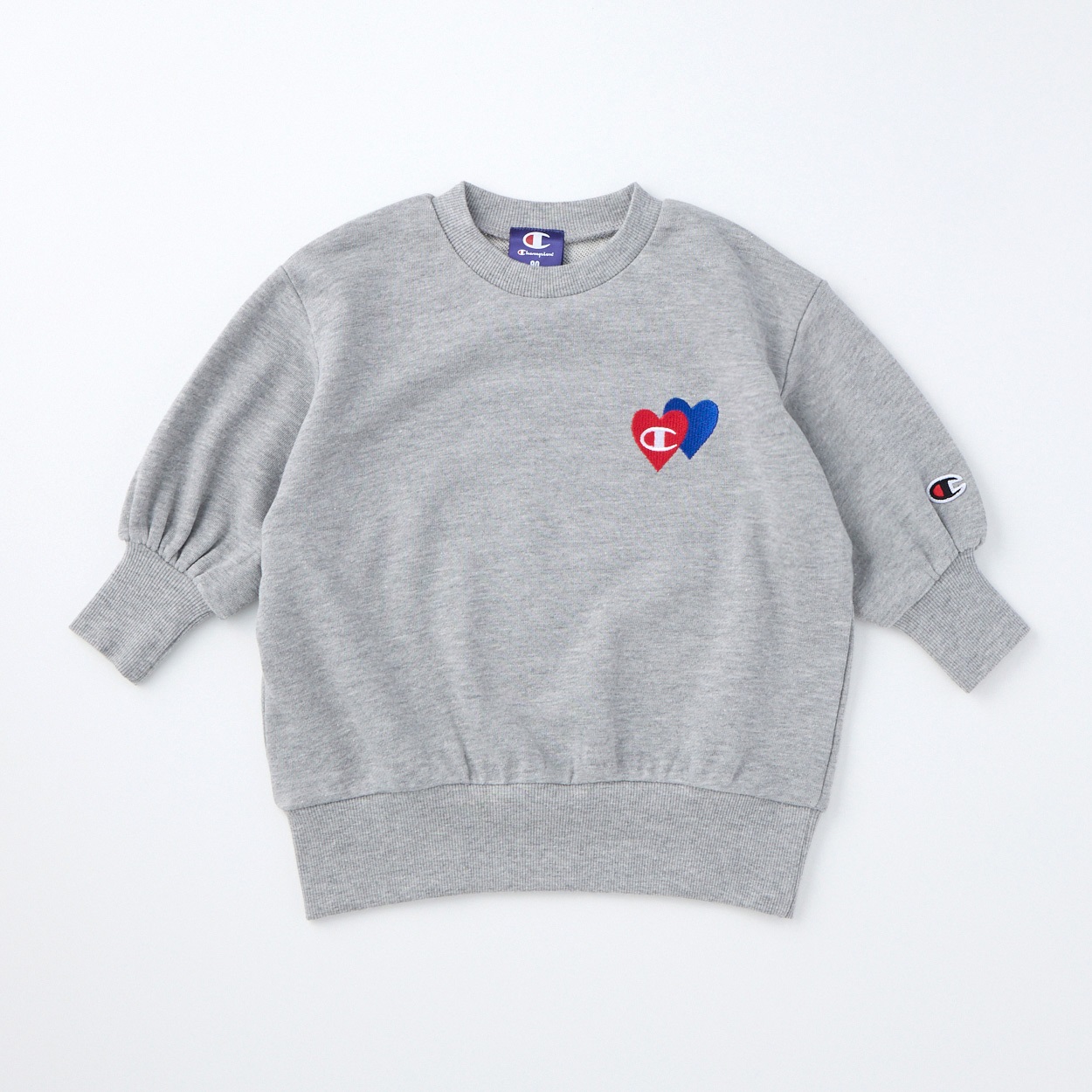 Champion チャンピオン ハート柄ロゴ刺しゅう 裏毛 長袖ワンピース ベビー(杢グレー-100cm)