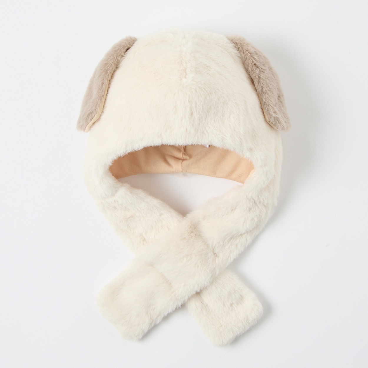 マフラー付きボアフード 帽子 ベビー キッズ(犬(アイボリー)-頭囲：48～50cm)
