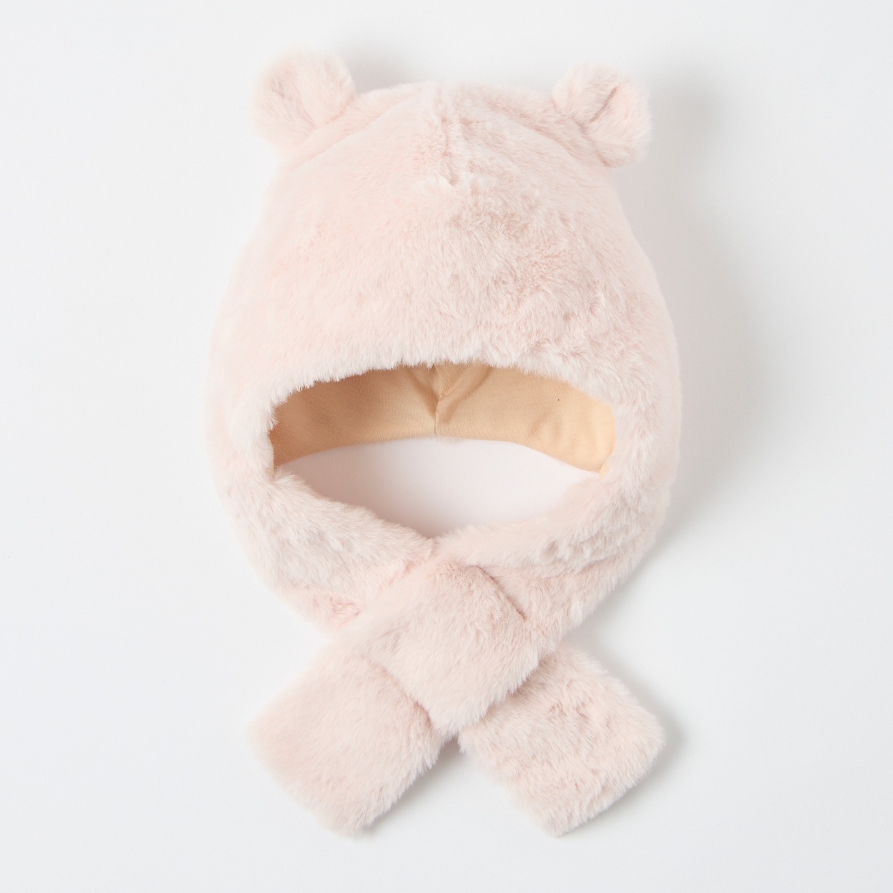 マフラー付きボアフード 帽子 ベビー キッズ(くま(ピンク)-頭囲：48～50cm)